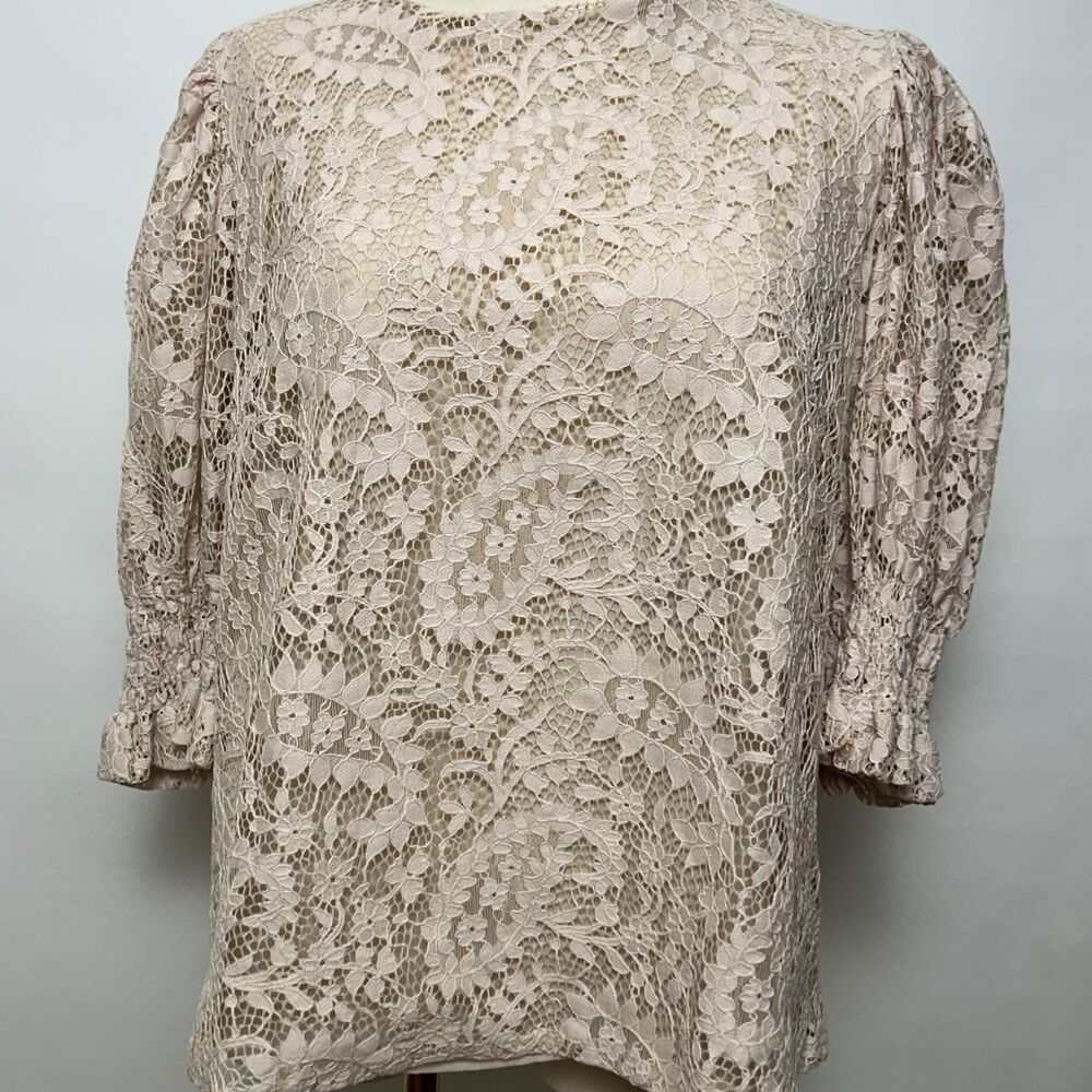 Sundance Victorian Lace Top Bishop Sleeve Croquette Classic Simple Neutral Goth